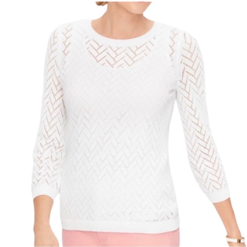 NWT Talbots Plus 3X Sweater Pointelle Round Neck White